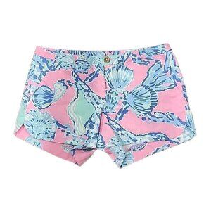 Lilly Pulitzer Adie Shorts in Pink & Blue Seashell Pattern Beach Women's 2